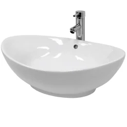 ECD Germany Vasque en céramique blanc avec bonde de vidage pour salle de bain 590x390x200 mm* Lavabo