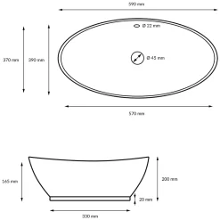 ECD Germany Vasque en céramique blanc avec bonde de vidage pour salle de bain 590x390x200 mm* Lavabo