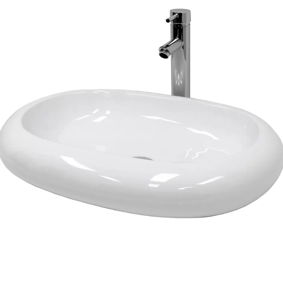ECD Germany Vasque en céramique blanc avec bonde de vidage pour salle de bain 630x420x120 mm