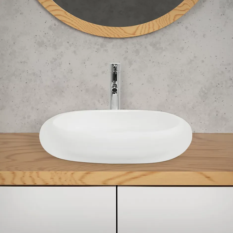 ECD Germany Vasque en céramique blanc avec bonde de vidage pour salle de bain 630x420x120 mm