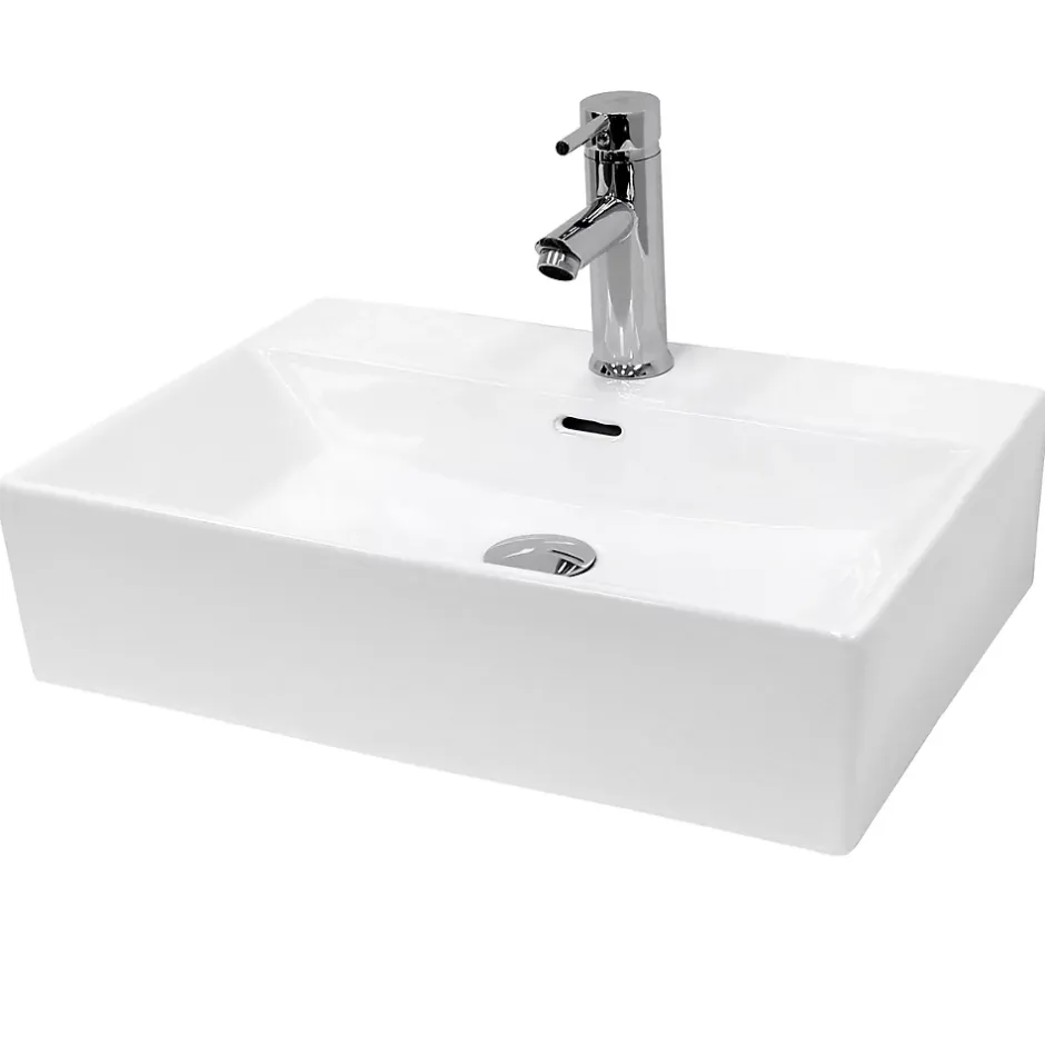 ECD Germany Vasque en céramique blanc avec bonde de vidage pour salle de bain 415x360x130 mm* Lavabo
