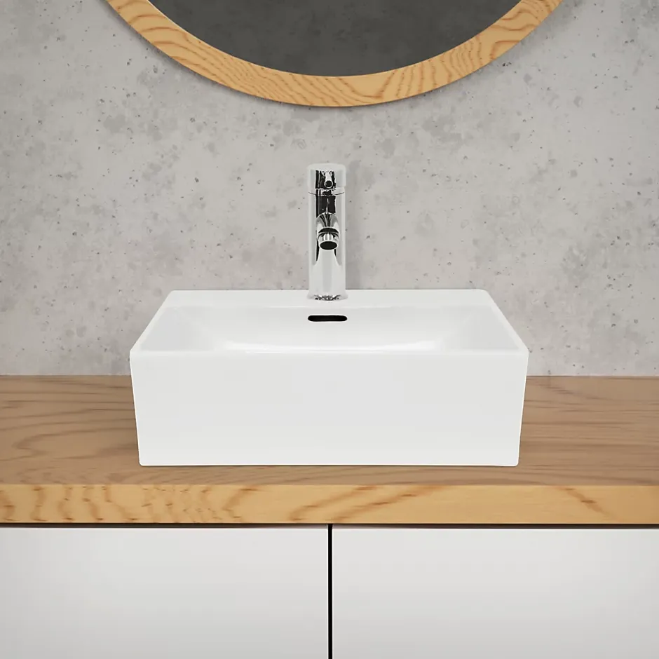 ECD Germany Vasque en céramique blanc avec bonde de vidage pour salle de bain 415x360x130 mm* Lavabo