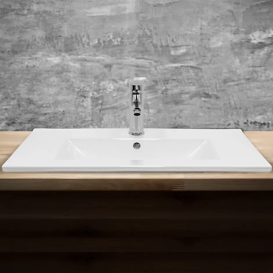ECD Germany Vasque encastré lavabo Evier salle de bain en ceramique blanc 710 x 465 x 175 mm* Vasque À Encastrer