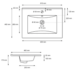 ECD Germany Vasque encastré lavabo Evier salle de bain en ceramique blanc 610 x 465 x 175 mm* Vasque À Encastrer
