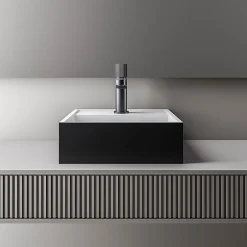 Bernstein Vasque Lavabo à poser design 30x30x10cm Lave main fonte minérale Salle de bain & toilettes - BA2027 - Noir/Blanc* Lavabo