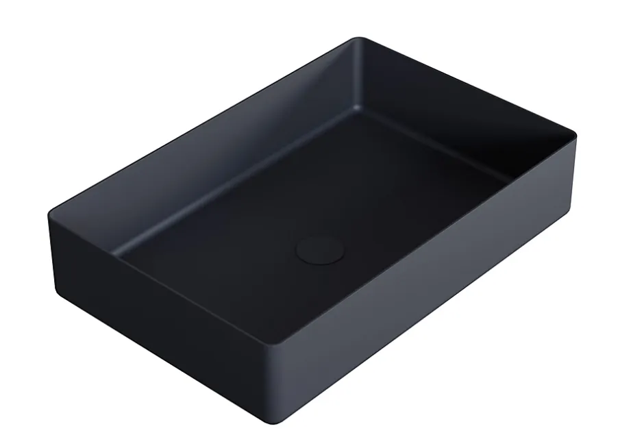 Bernstein Vasque Lavabo rectangulaire à poser 52,4x34,4x11cm en acier inoxydable sur meuble de salle de bain NT12 - Noir mat
