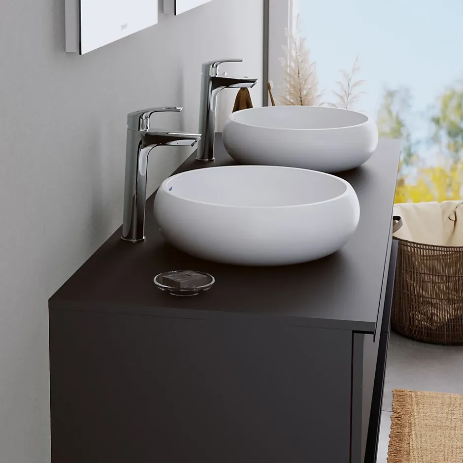 Duravit Vasque Lavabo rond design à poser Diamètre 40cm en fonte minérale - Blanc mat - DURAVOLO* Vasque À Poser