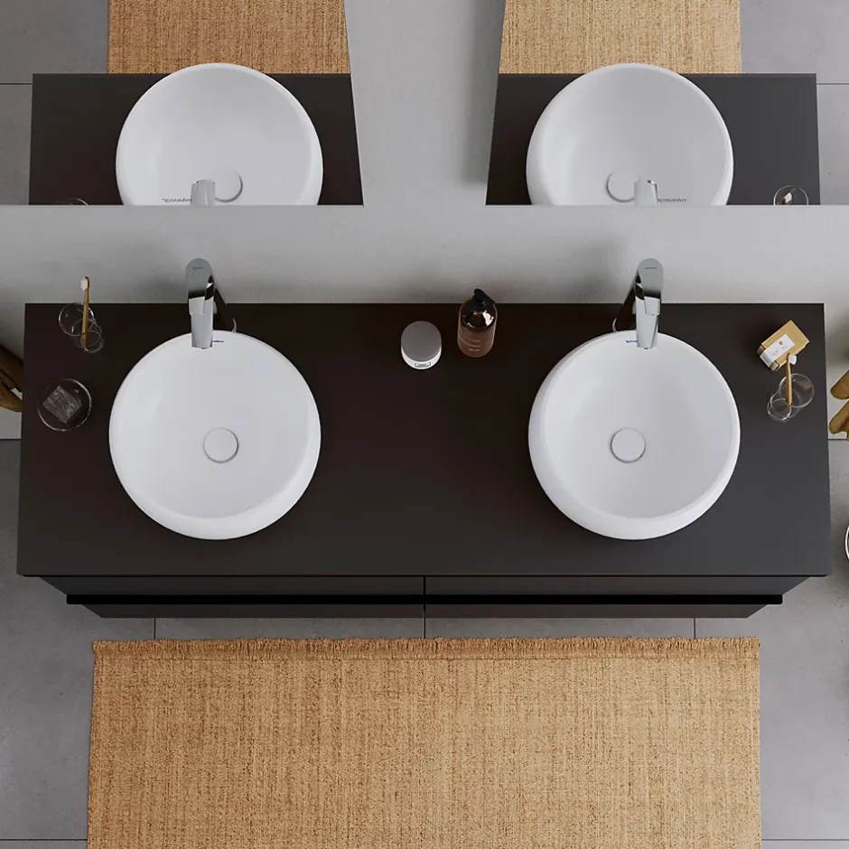 Duravit Vasque Lavabo rond design à poser Diamètre 40cm en fonte minérale - Blanc mat - DURAVOLO* Vasque À Poser
