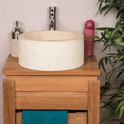Wanda Collection Vasque lave main à poser de salle de bain en marbre Elbe crème 35 cm