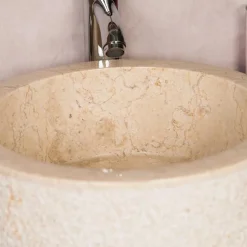 Wanda Collection Vasque lave main à poser de salle de bain en marbre Elbe crème 35 cm