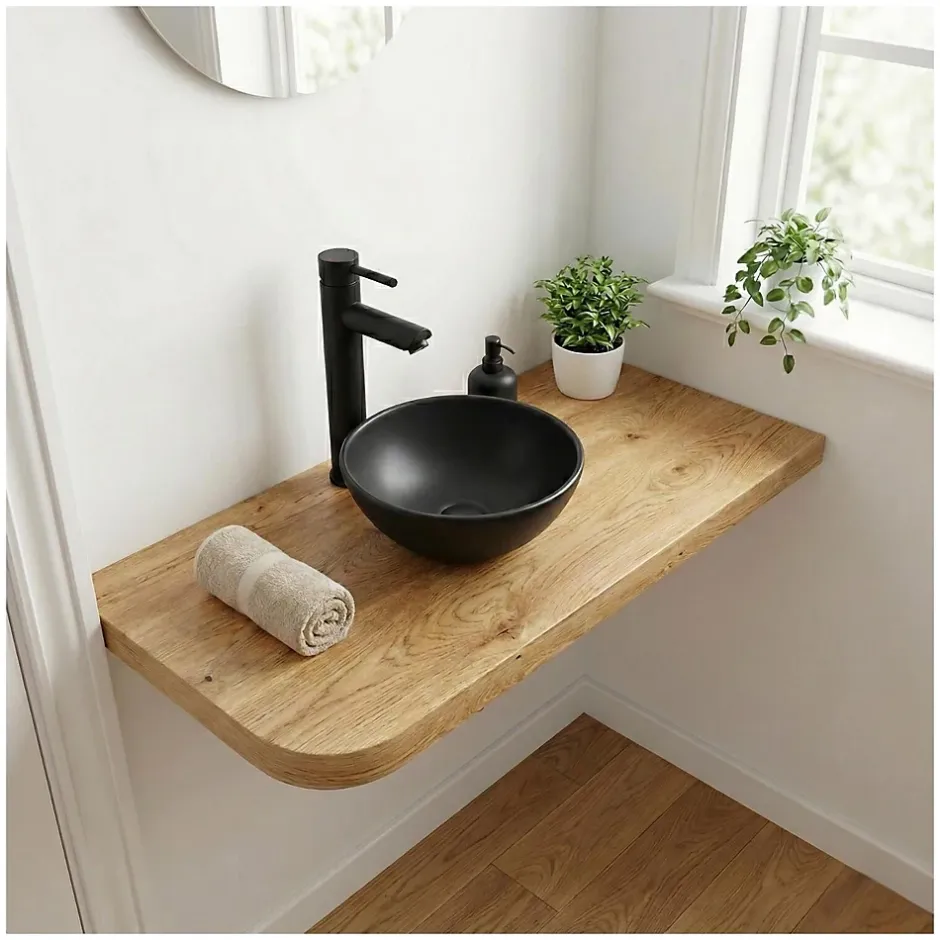 Mob-In Vasque lave-mains à poser ronde en céramique noir 26cm* Plan Vasque Lave-Mains