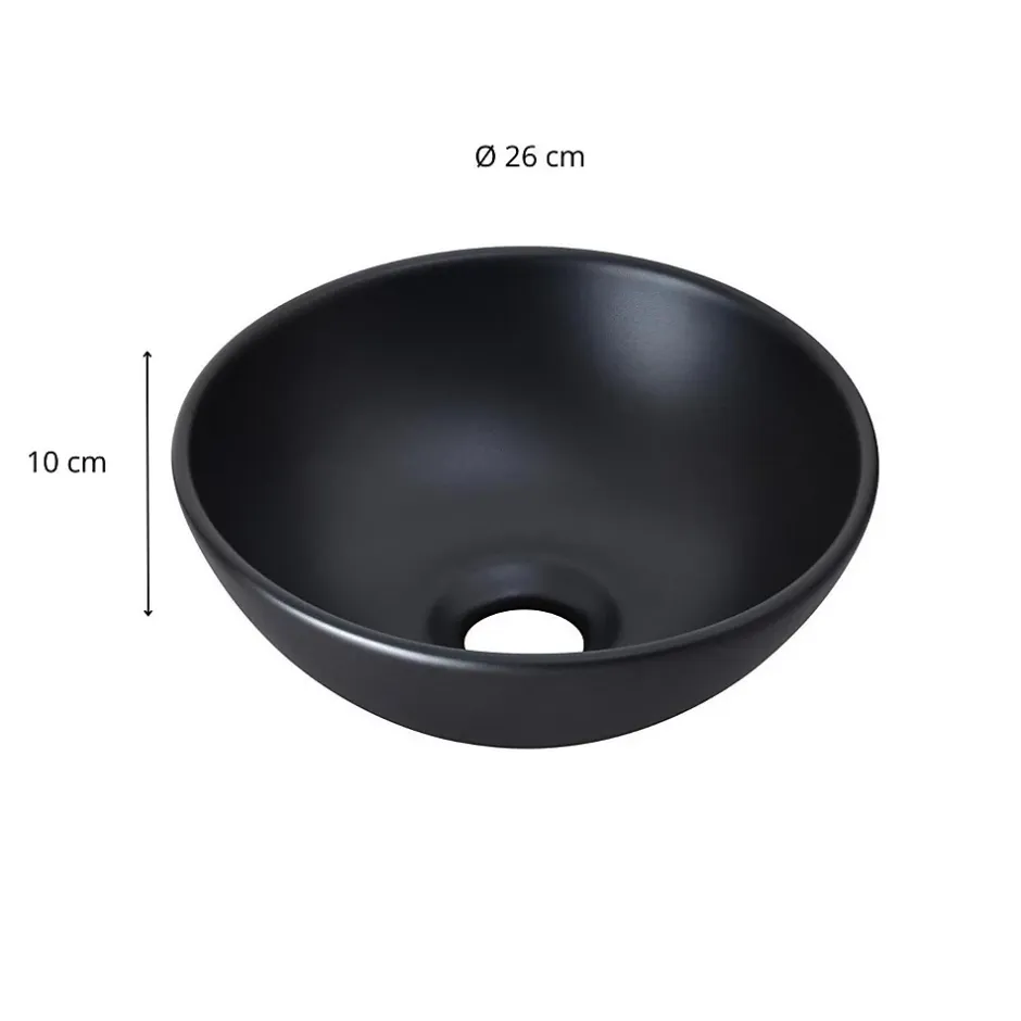 Mob-In Vasque lave-mains à poser ronde en céramique noir 26cm* Plan Vasque Lave-Mains