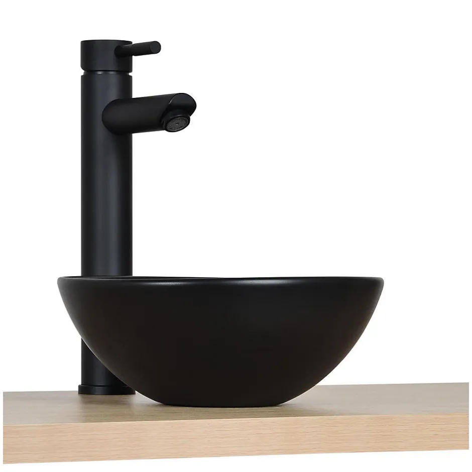 Mob-In Vasque lave-mains à poser ronde en céramique noir 26cm* Plan Vasque Lave-Mains