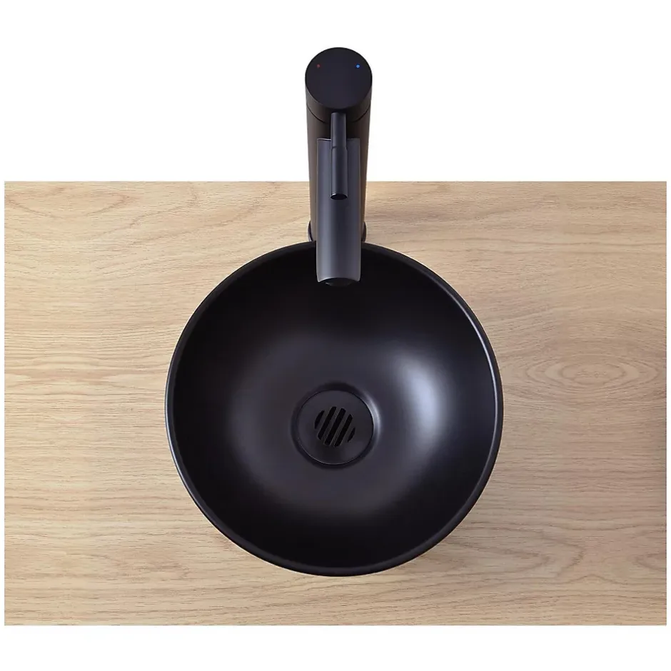 Mob-In Vasque lave-mains à poser ronde en céramique noir 26cm* Plan Vasque Lave-Mains
