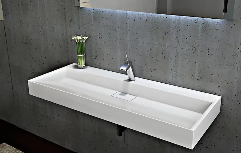 Bernstein Vasque moderne suspendue 120x46x15cm en marbre coulé sans trous prépercés - BS6001* Lavabo