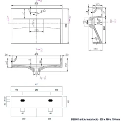 Bernstein Vasque moderne suspendue 50x37x15cm en marbre coulé avec trous prépercés - BS6001* Lavabo