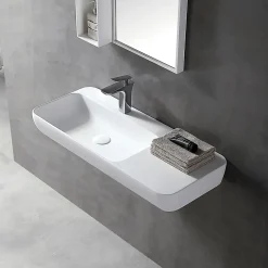 Bernstein Vasque moderne 90x40x12cm Lavabo en fonte, Lave main suspendu à poser, sans robinet ni bonde - TWG202