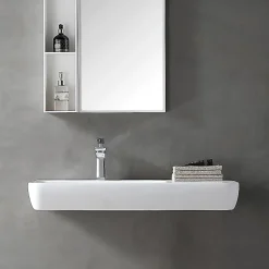 Bernstein Vasque moderne 90x40x12cm Lavabo en fonte, Lave main suspendu à poser, sans robinet ni bonde - TWG202