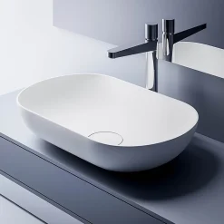 Bernstein Vasque murale à poser design 54x34x13cm en fonte minérale avec bonde et trop plein - O-541 - Blanc mat* Lavabo