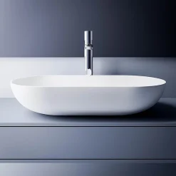 Bernstein Vasque murale à poser design 54x34x13cm en fonte minérale avec bonde et trop plein - O-541 - Blanc mat* Lavabo
