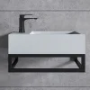 Bernstein Vasque murale suspendue design 44x22x10cm en fonte minérale - Blanc mat, Avec bonde et cache blanc, Rangement gauche, Avec Console* Lavabo