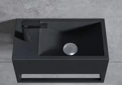 Bernstein Vasque murale suspendue design 44x22x10cm en fonte minérale - Sans bonde ni cache, Rangement gauche, Quartz noir, Avec Console