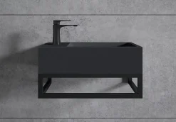 Bernstein Vasque murale suspendue design 44x22x10cm en fonte minérale - Sans bonde ni cache, Rangement gauche, Quartz noir, Avec Console
