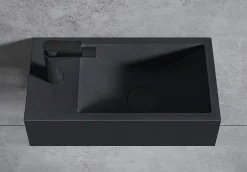 Bernstein Vasque murale suspendue design 44x22x10cm en fonte minérale - Avec bonde et cache, Rangement gauche, Sans console, Quartz noir* Lavabo