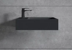 Bernstein Vasque murale suspendue design 44x22x10cm en fonte minérale - Avec bonde et cache, Rangement gauche, Sans console, Quartz noir* Lavabo