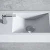 Bernstein Vasque murale suspendue design 44x22x10cm en fonte minérale - Blanc mat, Avec bonde, Sans cache, Rangement gauche, Sans console* Lavabo