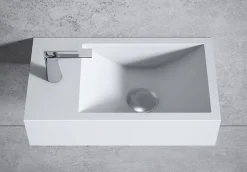 Bernstein Vasque murale suspendue design 44x22x10cm en fonte minérale - Blanc mat, Avec bonde, Sans cache, Rangement gauche, Sans console* Lavabo