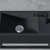 Bernstein Vasque murale suspendue design 44x22x10cm en fonte minérale - Avec bonde, Sans cache, Rangement droite, Quartz noir, Avec Console* Lavabo