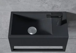 Bernstein Vasque murale suspendue design 44x22x10cm en fonte minérale - Avec bonde, Sans cache, Rangement droite, Quartz noir, Avec Console* Lavabo