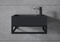 Bernstein Vasque murale suspendue design 44x22x10cm en fonte minérale - Avec bonde, Sans cache, Rangement droite, Quartz noir, Avec Console* Lavabo