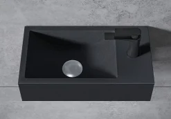Bernstein Vasque murale suspendue design 44x22x10cm en fonte minérale - Sans bonde ni cache, Rangement droite, Sans console, Quartz noir* Lavabo