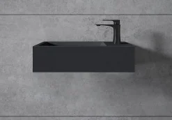 Bernstein Vasque murale suspendue design 44x22x10cm en fonte minérale - Sans bonde ni cache, Rangement droite, Sans console, Quartz noir* Lavabo