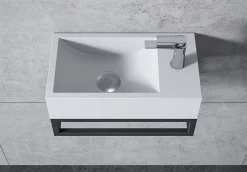 Bernstein Vasque murale suspendue design 44x22x10cm en fonte minérale - Blanc mat, Sans bonde ni cache, Rangement droite, Avec Console