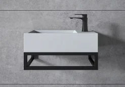 Bernstein Vasque murale suspendue design 44x22x10cm en fonte minérale - Blanc mat, Avec bonde et cache blanc, Rangement droite, Avec Console* Lavabo