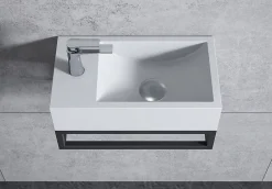 Bernstein Vasque murale suspendue design 44x22x10cm en fonte minérale - Blanc mat, Sans bonde ni cache, Rangement gauche, Avec Console
