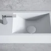 Bernstein Vasque murale suspendue design 44x22x10cm en fonte minérale - Blanc mat, Avec bonde et cache blanc, Rangement gauche, Sans console* Lavabo