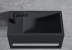 Bernstein Vasque murale suspendue design 44x22x10cm en fonte minérale - Avec bonde et cache, Rangement gauche, Quartz noir, Avec Console