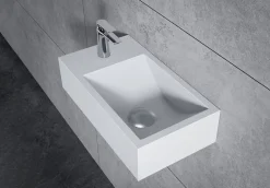 Bernstein Vasque murale suspendue design 44x22x10cm en fonte minérale - Blanc mat, Sans bonde ni cache, Rangement gauche, Sans console* Lavabo