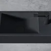 Bernstein Vasque murale suspendue design 44x22x10cm en fonte minérale - Avec bonde et cache, Rangement droite, Sans console, Quartz noir* Lavabo