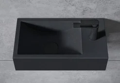 Bernstein Vasque murale suspendue design 44x22x10cm en fonte minérale - Avec bonde et cache, Rangement droite, Sans console, Quartz noir* Lavabo