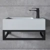 Bernstein Vasque murale suspendue design 44x22x10cm en fonte minérale - Blanc mat, Avec bonde, Sans cache, Rangement droite, Avec Console