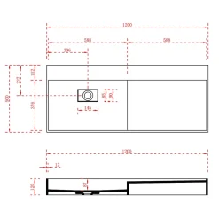 Bernstein Vasque murale 120x50x12cm ou à poser avec espace de rangement - fonte minérale - TWG222* Lavabo