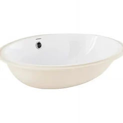 Sanindusa Vasque ovale a encastrer par dessous 57x45 hauteur 20cm porcelaine vitrifiée VOUGA blanche (vidage non inclus)* Vasque À Encastrer