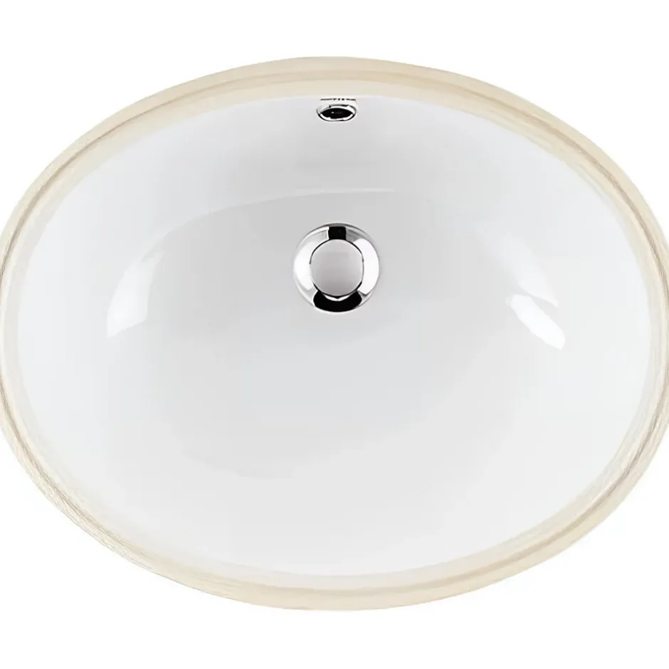 Sanindusa Vasque ovale a encastrer par dessous 57x45 hauteur 20cm porcelaine vitrifiée VOUGA blanche (vidage non inclus)* Vasque À Encastrer