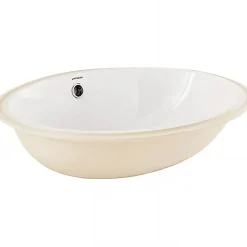 Sanindusa Vasque ovale a encastrer par dessous 57x45 hauteur 20cm porcelaine vitrifiée VOUGA blanche (vidage non inclus)* Vasque À Encastrer