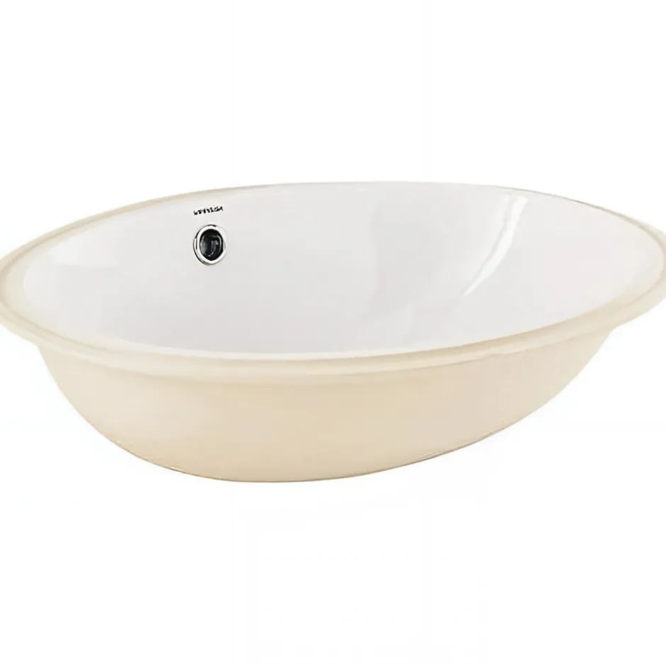 Sanindusa Vasque ovale a encastrer par dessous 57x45 hauteur 20cm porcelaine vitrifiée VOUGA blanche (vidage non inclus)* Vasque À Encastrer